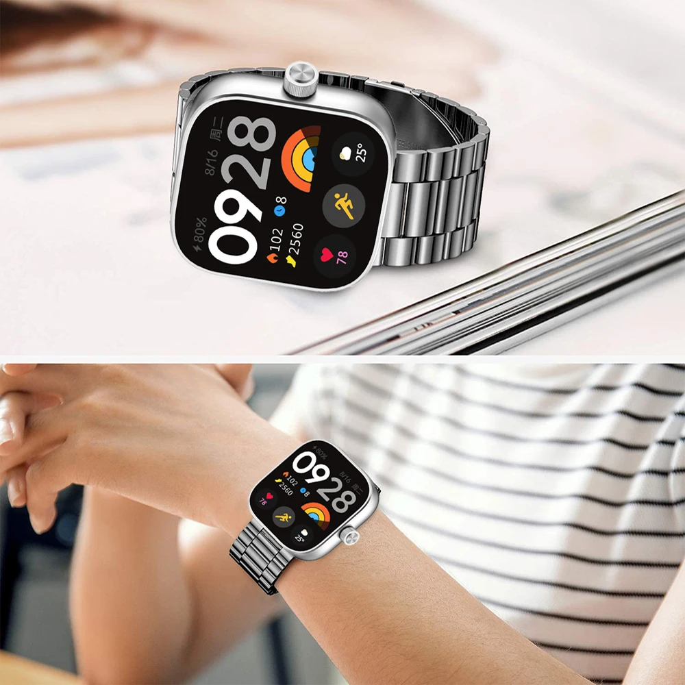 สายสแตนเลสสำหรับนาฬิกา redmi Watch 4สายสมาร์ทวอทช์สายรัดข้อมือโลหะ Link สร้อยข้อมือ Correa สำหรับ Xiaomi Mi band 8 Pro watchbands