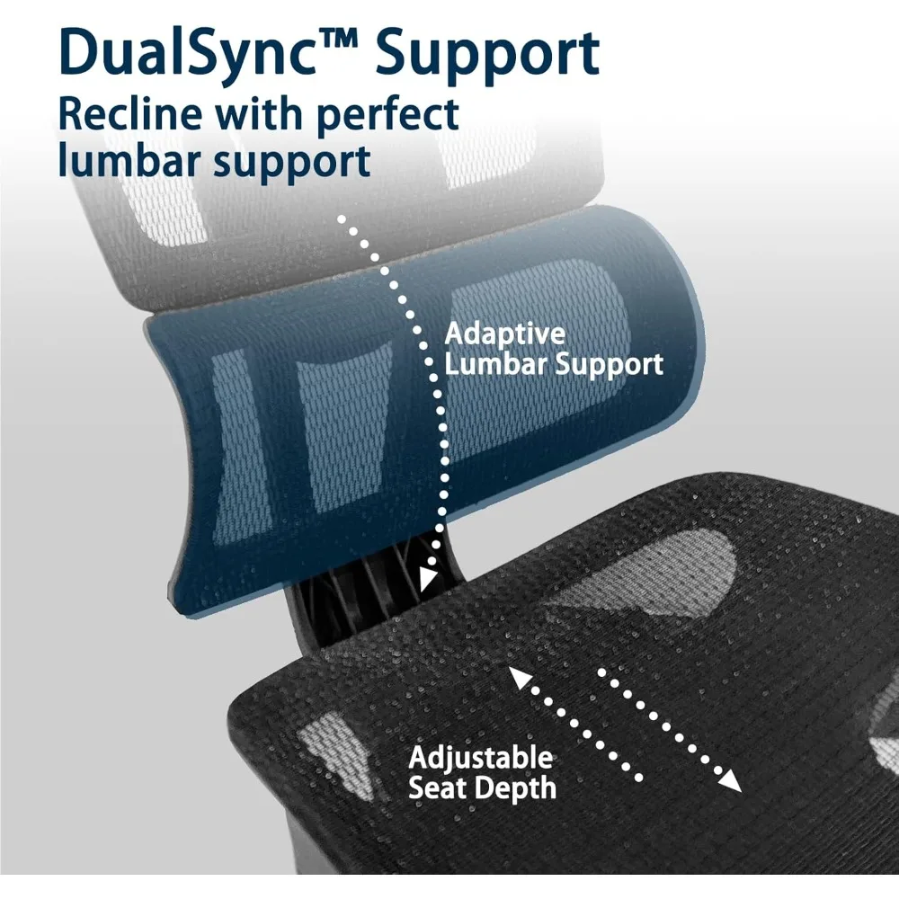 كرسي مكتب مريح مع مسند للقدمين، مساند للذراعين قابلة للتعديل 5D، كرسي مكتب كمبيوتر شبكي دوار مريح