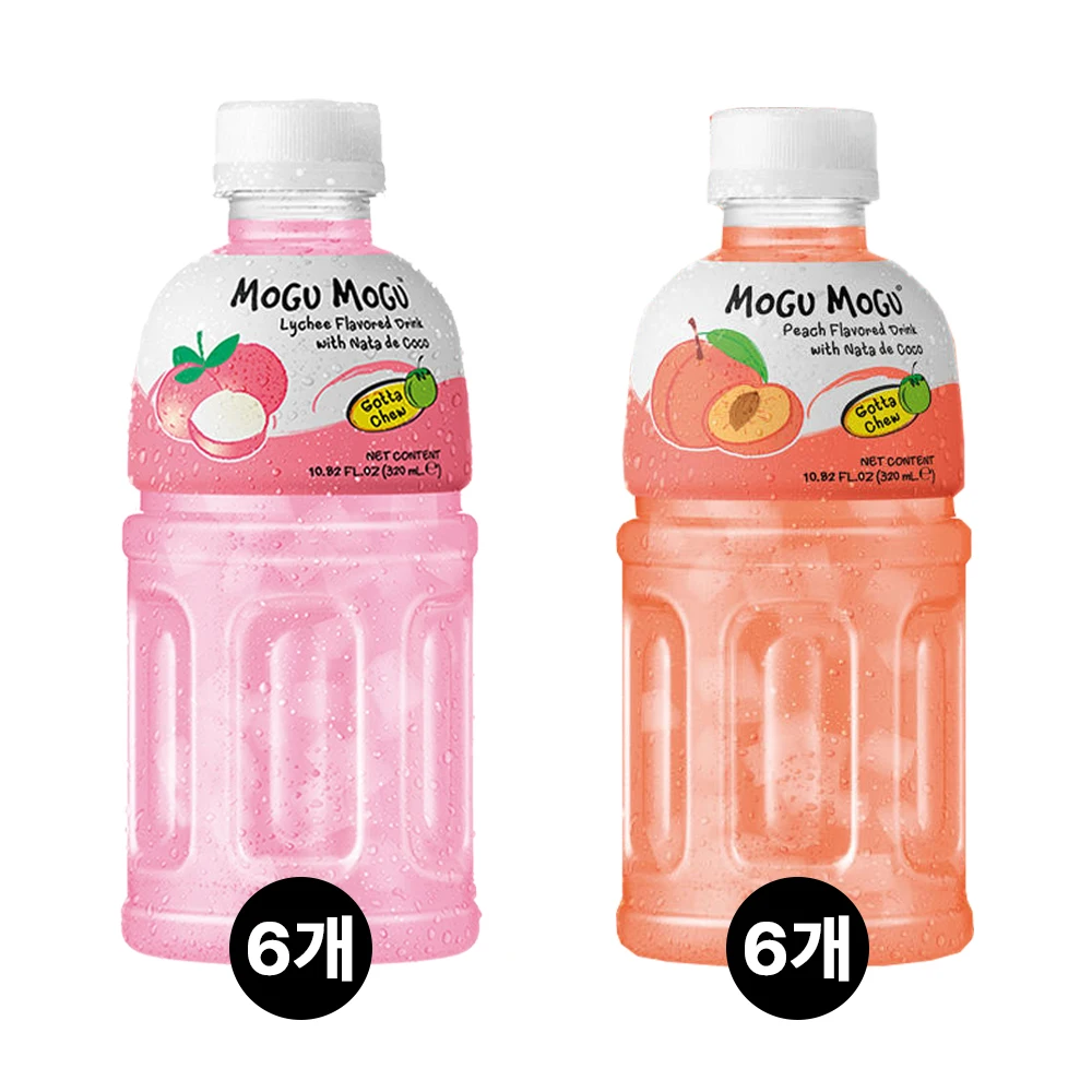 Mogu Mogu 320ml Sabor Melocotón 6 Botellas + Sabor Lichi 6 Botellas Total 12 Botellas