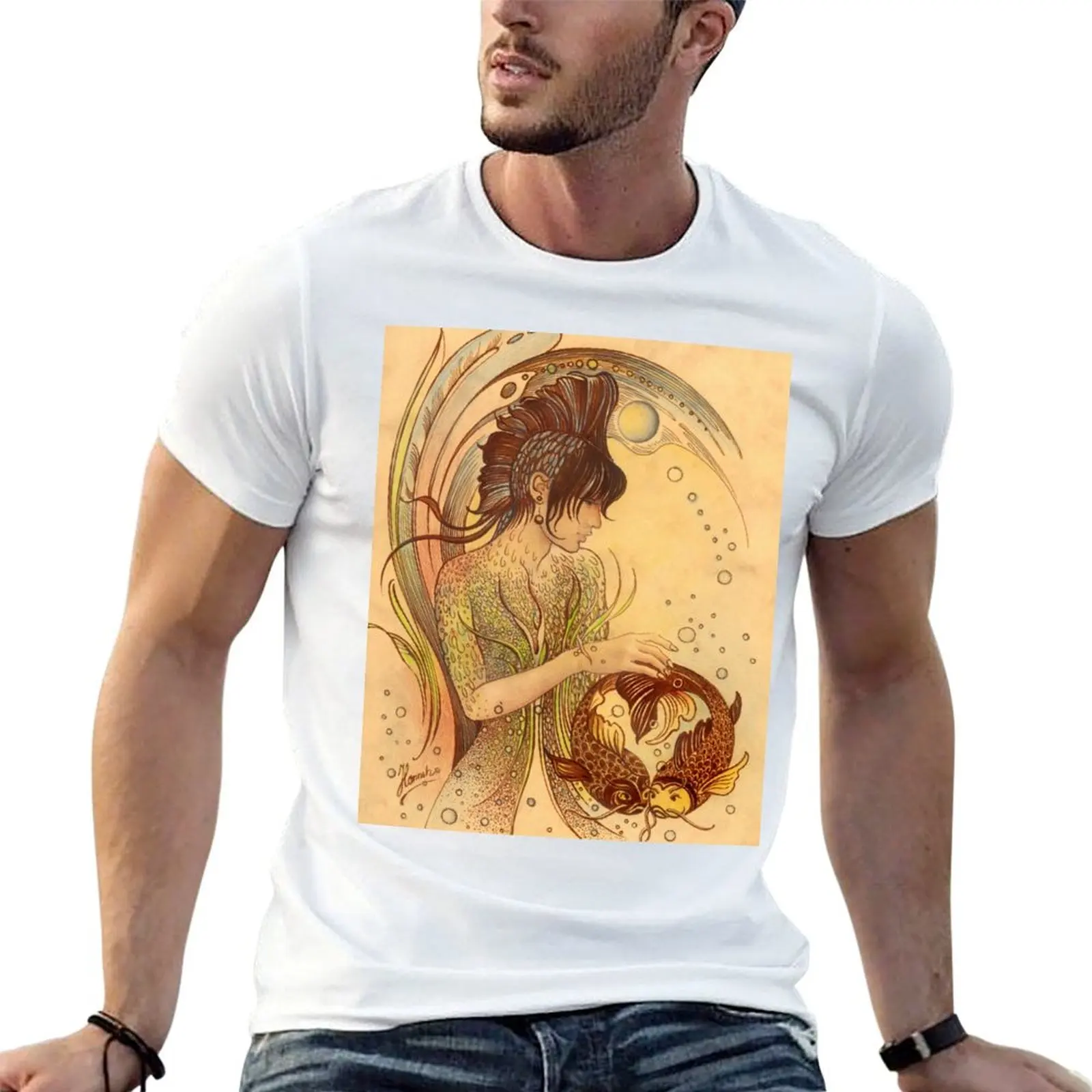 THE PISCES - Protective Angel for Zodiac Sign T-Shirt man clothes aesthetic clothes oversized t shirt men