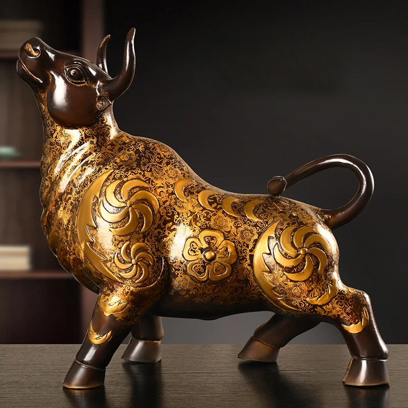 

Feng Shui Copper Animal Cow Ornament Painted Home Office Desktop Decor Cow Power Miniatures