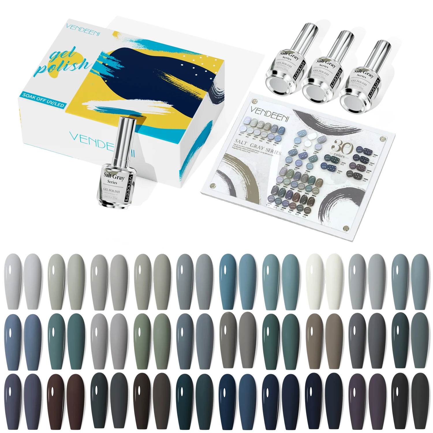 

Vendeeni Most Popular Fall Winter 30 Colors Gray Nail Gel Uv Wholesale Gel Polish 15ml Private Label Nail Polish Hema Free
