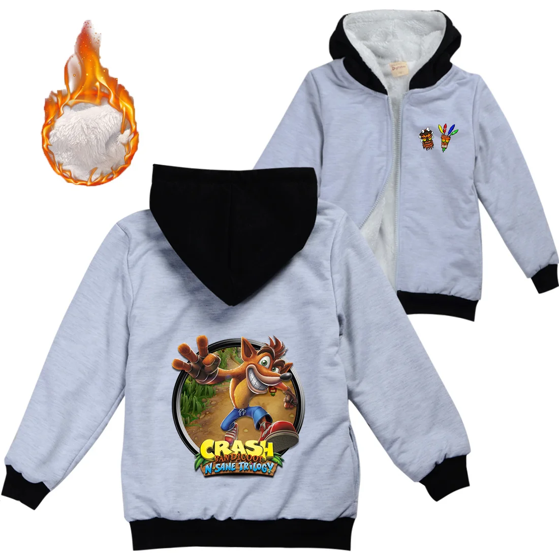 

Winter Thick Boys Girls With Zipper Coats Came Crash Bandicoot keep Warm Hoodies Jackets Children Casual Outerwear Sweatshirt