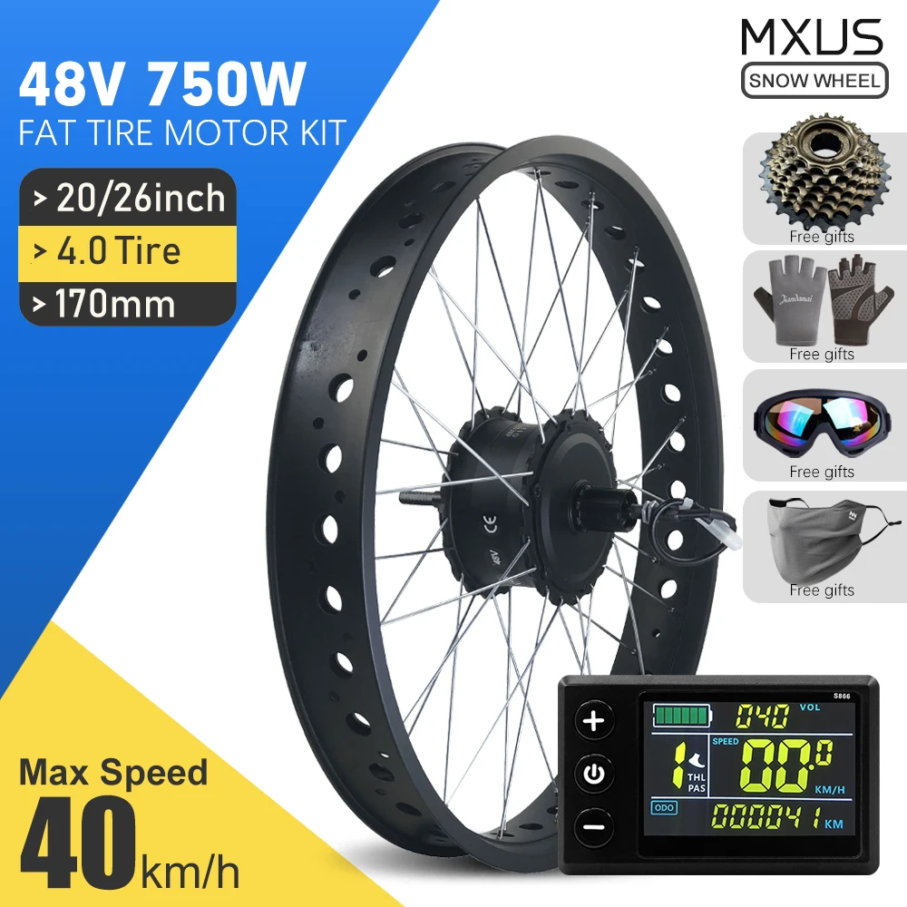 Ebike Fat Tire Conversion Kit 48V 750W 4.0Tyre Rear Bicycle Hub Motor Snow Wheel 20 24 26Inch For Electric Fat Bike Motor Kit