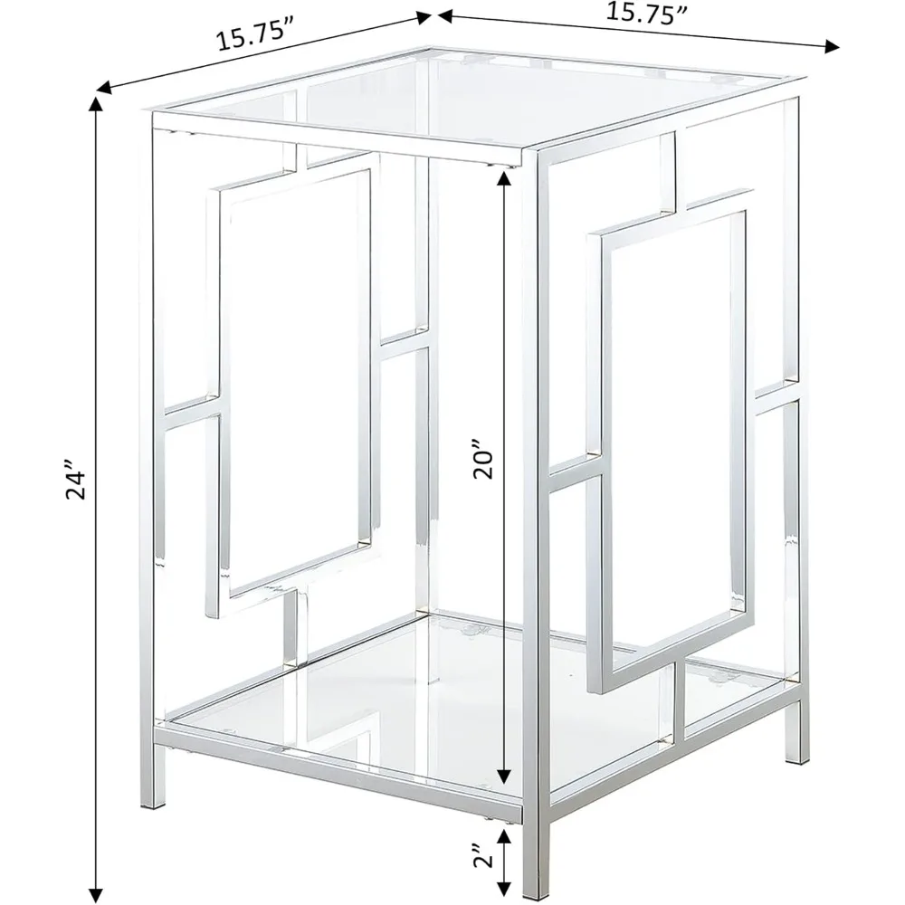 End Table with Shelf, Glass/Chrome, Sofa Couch Table, Sofa & Console Tables
