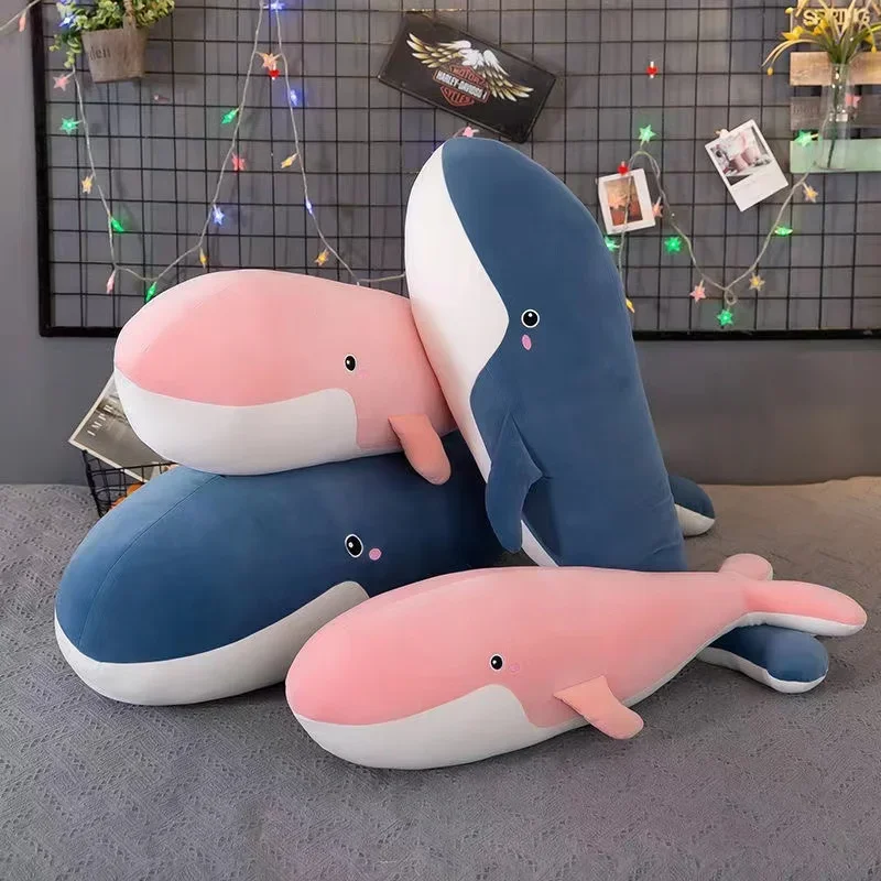 Juguete para niños de 55cm, ballena de peluche Kawaii, muñecos de peluche suaves y bonitos, almohada para niñas y niños, regalo de cumpleaños para