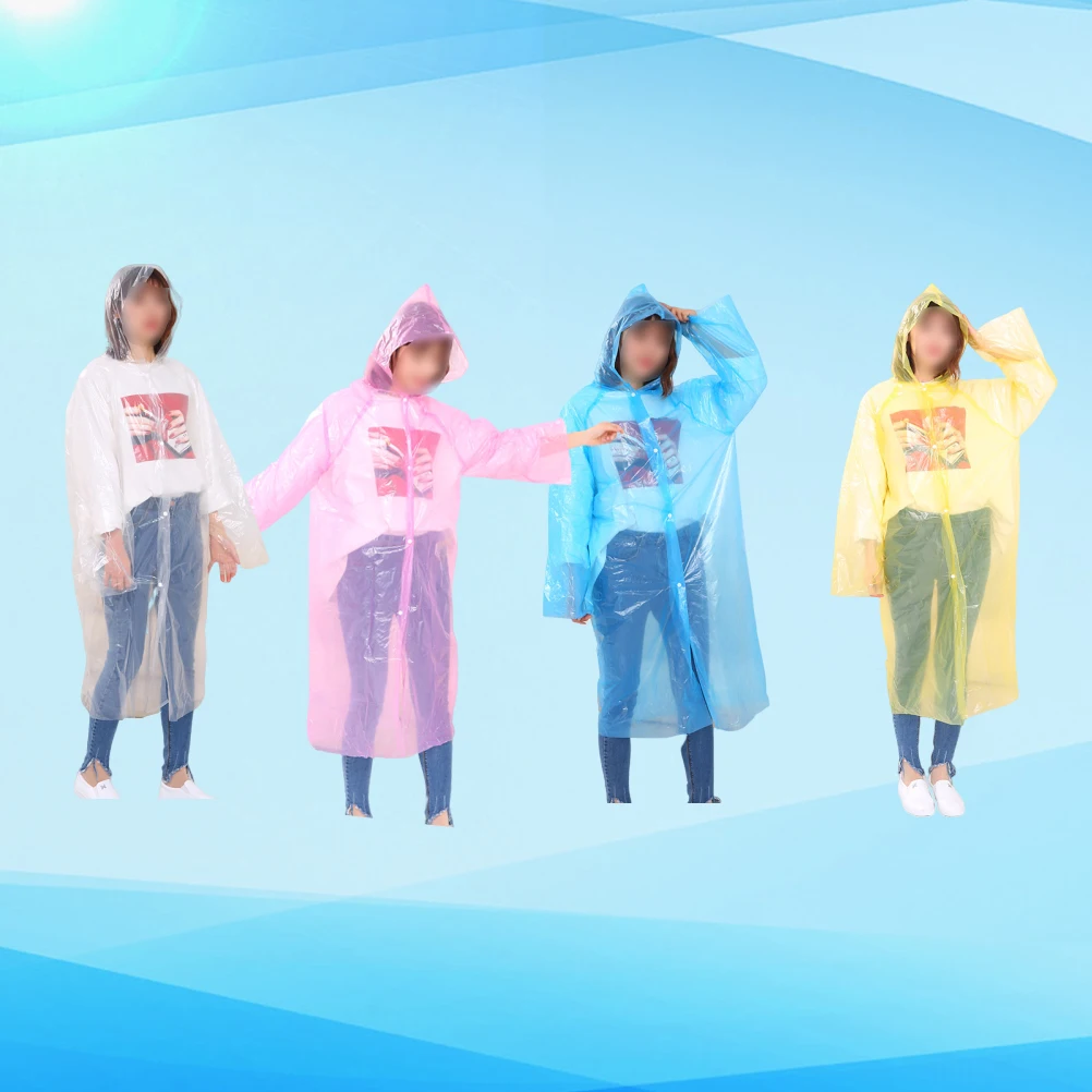 

4pcs Disposable Rain Poncho Windproof Hooded For Adults Unisex Pe Raincoats Lightweight Packable Emergency Rain Wear For Outdoor