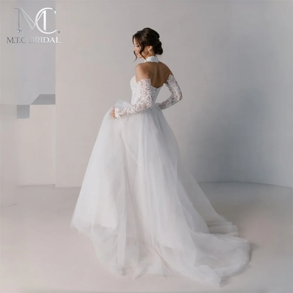 Long Tulle Wedding Dresses Detachable Full Sleeves A Line Lace Body Corset Back 2026 High Quality Bridal Gowns Plus Size