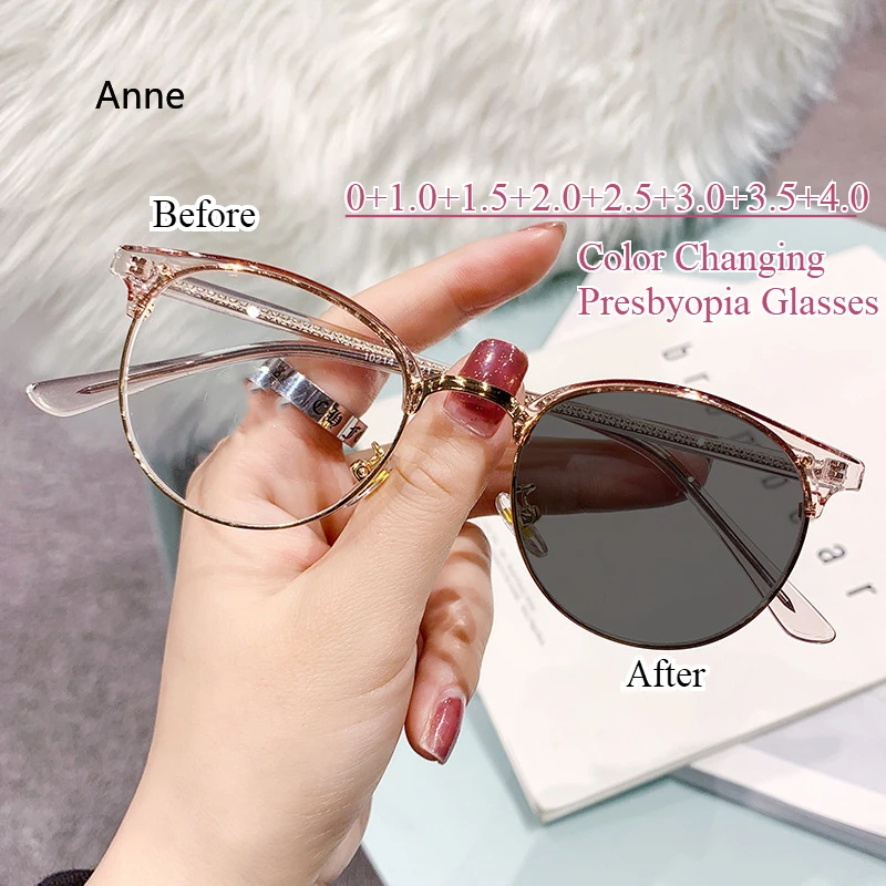 Unisex Color Changing Presbyopia Glasses High Definition Eyebrows Anti Blue Light Reading Eyewear Ultra Light Far Sight Goggle