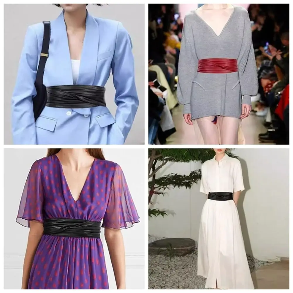 여성용 와이드 엘라스틱 허리 벨트 2025 신상 스타일리시 수트 액세서리 다용도 부드러운 우아한 PU 가죽 허리띠 조절 가능한 와이드 벨트