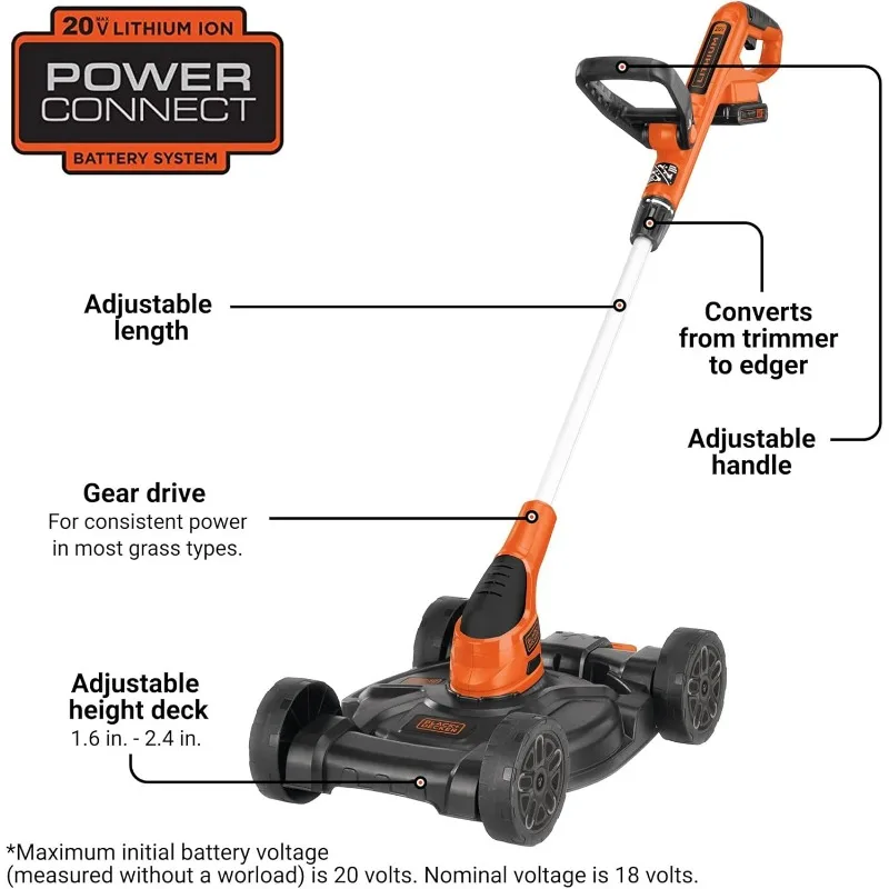 BLACK+DECKER Combination String Trimmer, Lawn Mower, and Edger, Cordless 3-in-1 (MTC220)