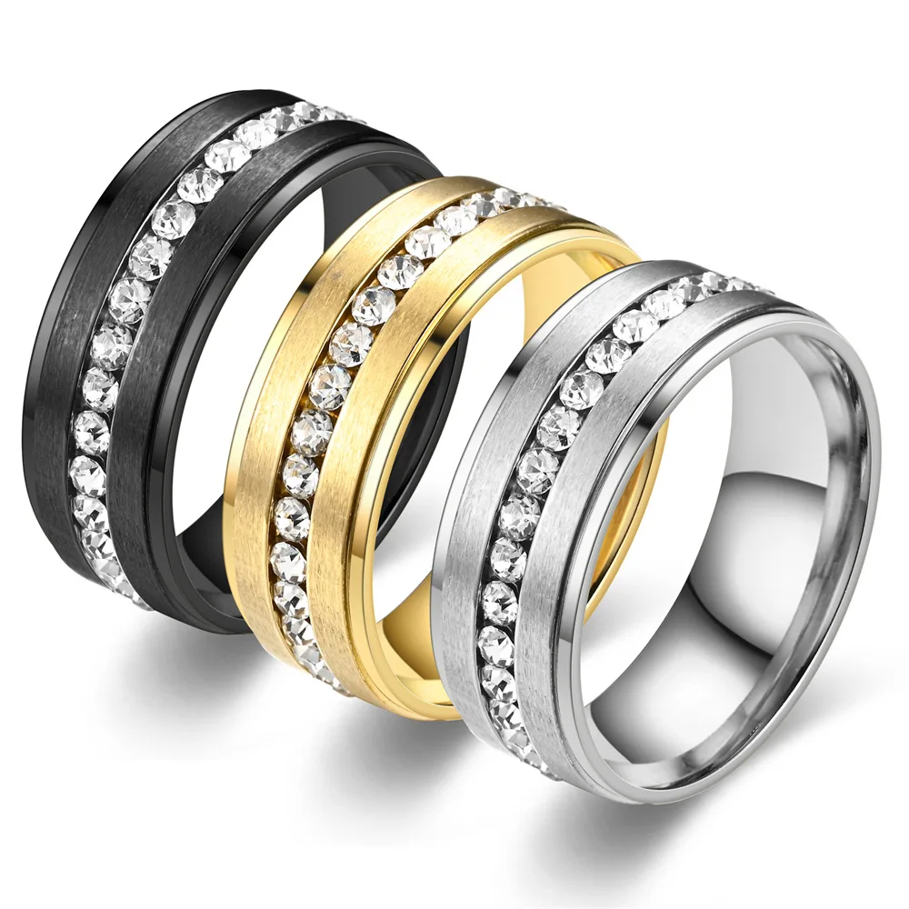 New Titanium Stainless Steel Matte Rings For Women White Stone Fashion Jewelry Wholesale Size 6-13