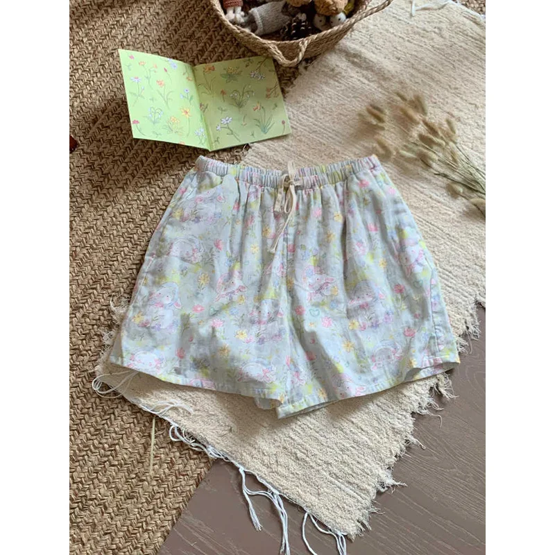 2026 Summer  Cotton Pajamas Shorts Printed Women's Loose Fitting Sleep Bottoms Elastic Waist Sleep Shorts Home Lounge Wear