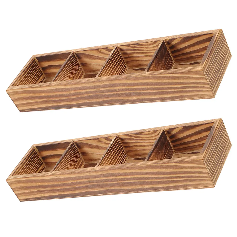 

2pcs Wooden Organizer 4-Compartment Coffee Sugar Bag Storage Box Desktop Coffee Bar Organizer Wood Condiment Container For