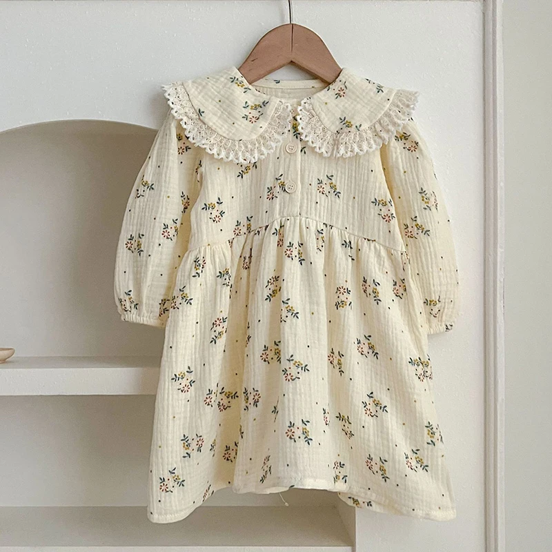 Spring Baby Girls Long Sleeve Sweet Sisters Flower Print Dress Autumn Infant Rompers Kids Baby Girls Princess Clothes Rompers