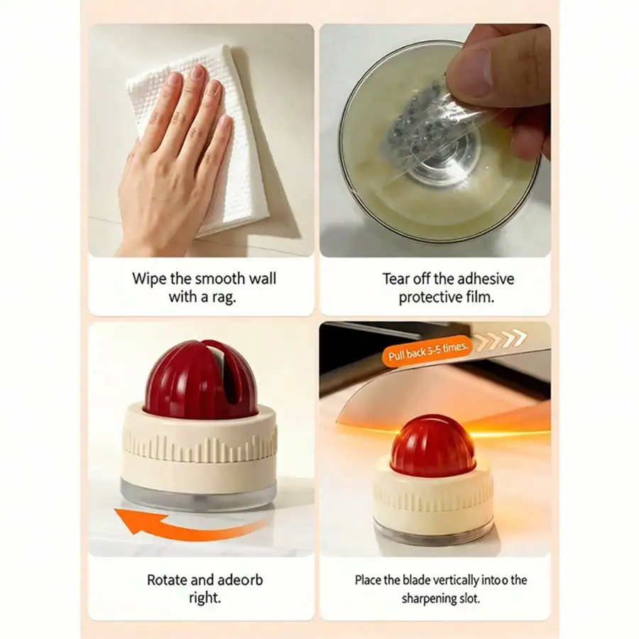 Compact Kitchen Knife Sharpener, Suction Cup Fixed Non-slip Base, 3 Second Fast Sharpening Tool for Household Knives