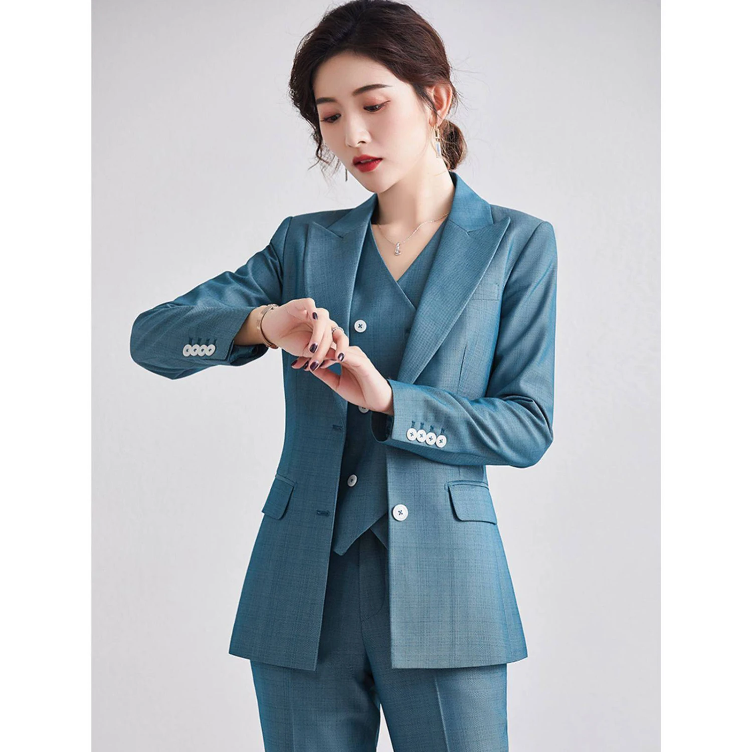 Allingentle Women's Suit Slim Fit Pantsuit 3 Piece Suit Office Peak Lapel Blazer Outfit for Business Customize