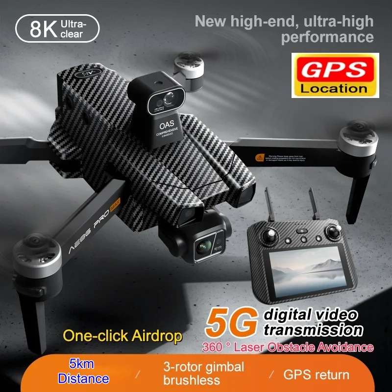 8K 3 Axis Gimbal Brushless Digital Touch Screen FPV RC Drone 5KM GPS Return Airdrop Obstacle Avoidance Remote Control Quadcopter