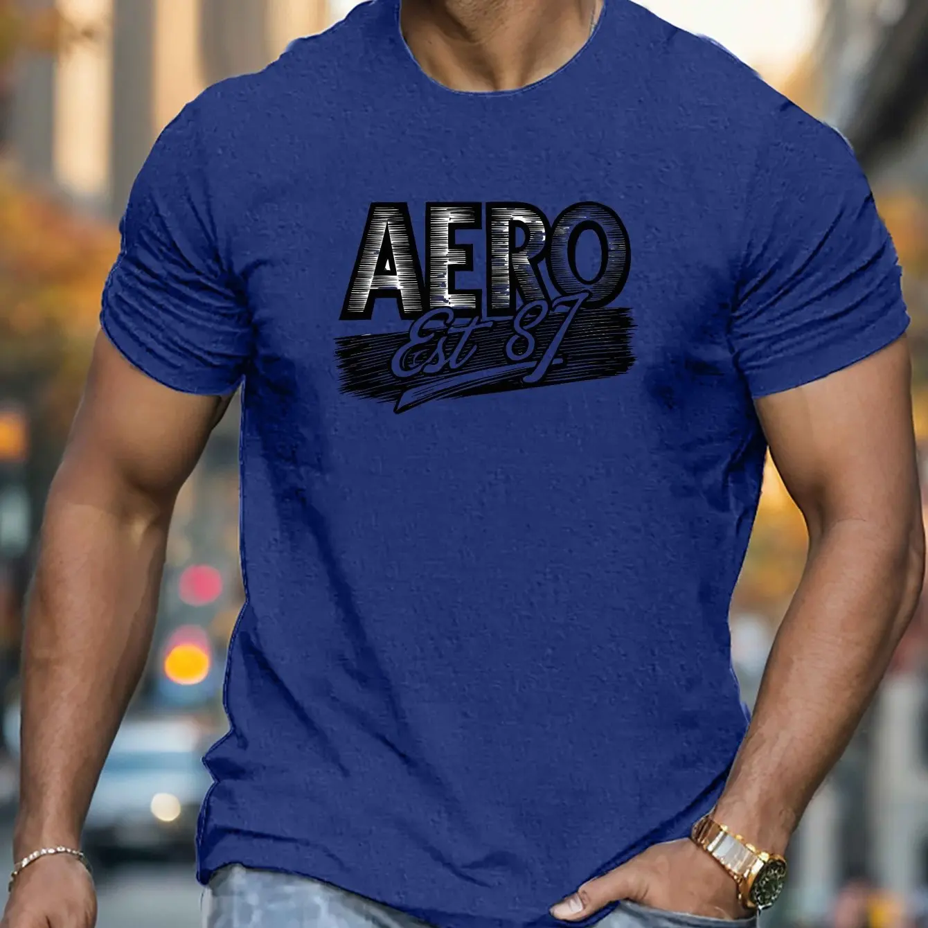 موديل جديد 2025 للرجال 100% من القطن الخالص صيفي فضفاض مناسب مطبوع عليه حروف AERO كاجوال ومريح برقبة دائرية وأكمام قصيرة T-shi