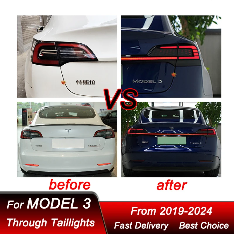 Car Taillights for Tesla Model 3 2019-2024 Rear Lamp LED DRL Dynamic Turn Signal Fog Brake Reverse Parking Bumper Lamp Assembly