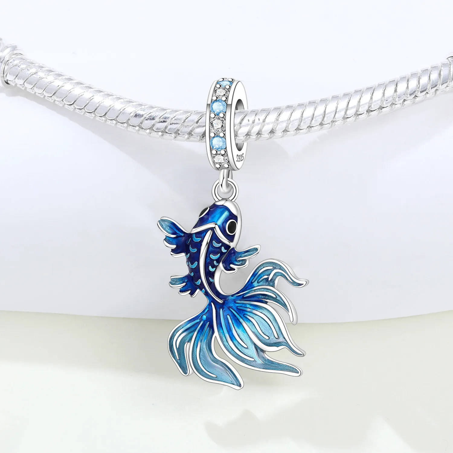 Blue Charm 925 Sterling Silver Ocean Pearls Betta Fish Pendant Birthday Party Gift for Women Bracelet Necklace DIY Beads Jewelry image 3