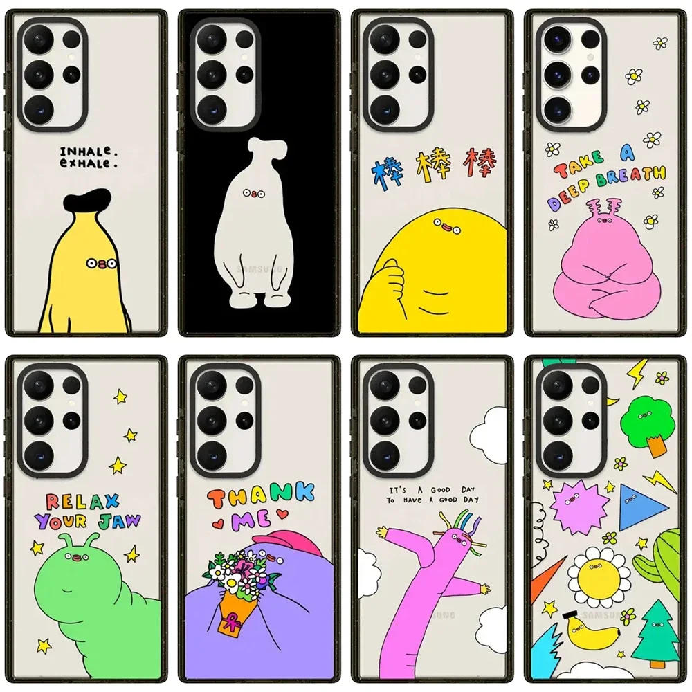 

Cartoon Banana Magnetic Acrylic Black Border Case for Samsung Galaxy S22 S23 S24 Ultra S22+ S23+ S24 Plus Cover Protective Case