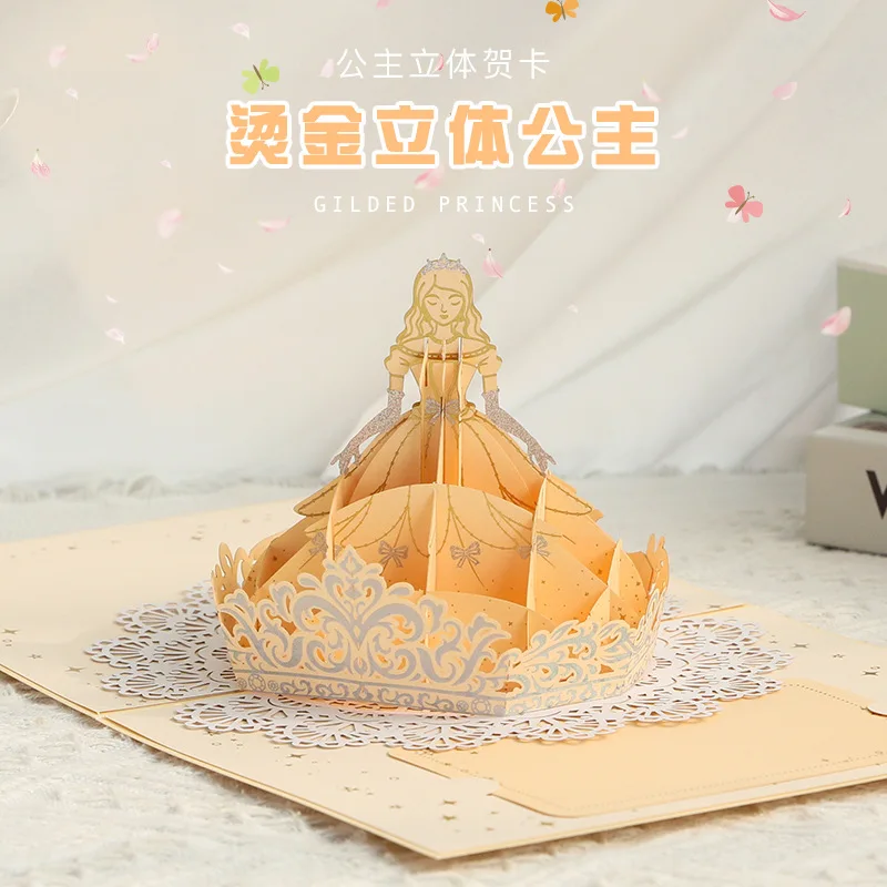 

New Creative 3D Greeting Card with Gold Foil Accents A Princess-Themed Gift for Girls Ins-Style Birthday Card with Envelope