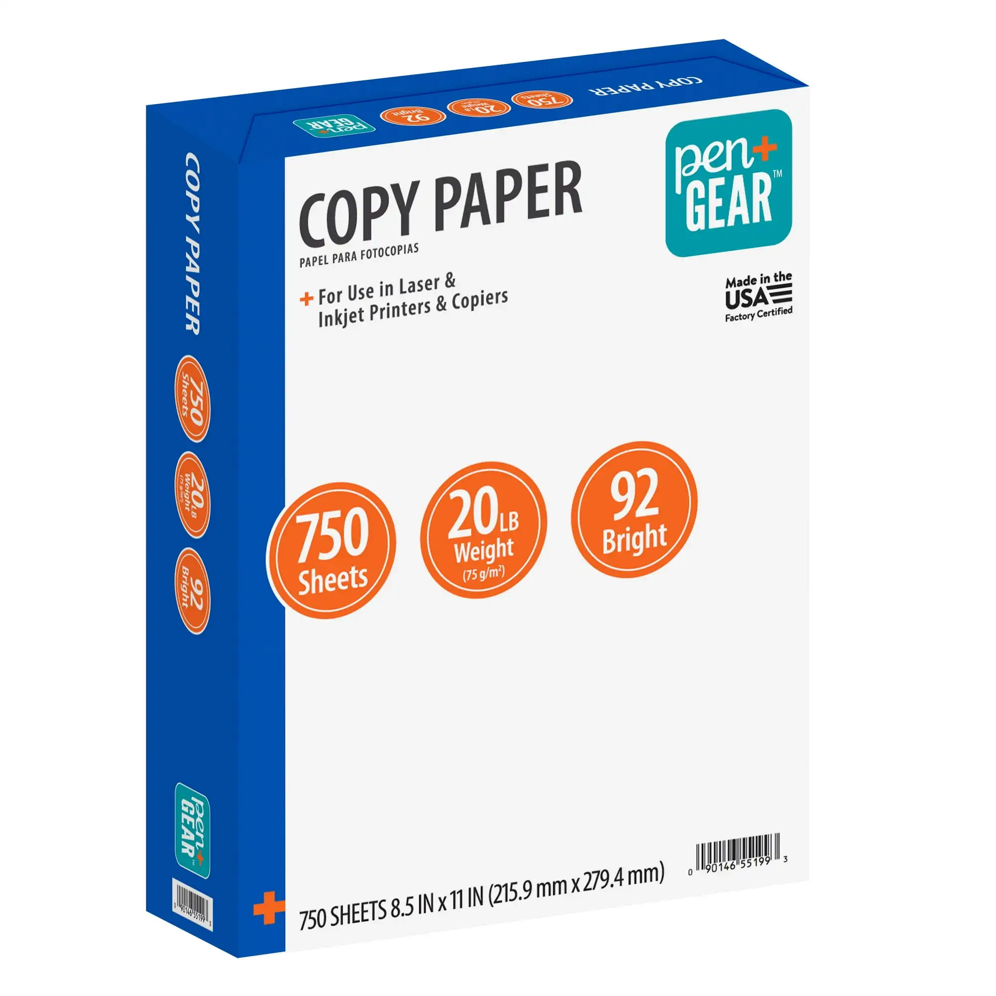 

(4 pack) Pen+Gear Copy Paper, White, 8.5" x 11", 20 lb., 92 Bright, 1 Ream (750 Sheets)