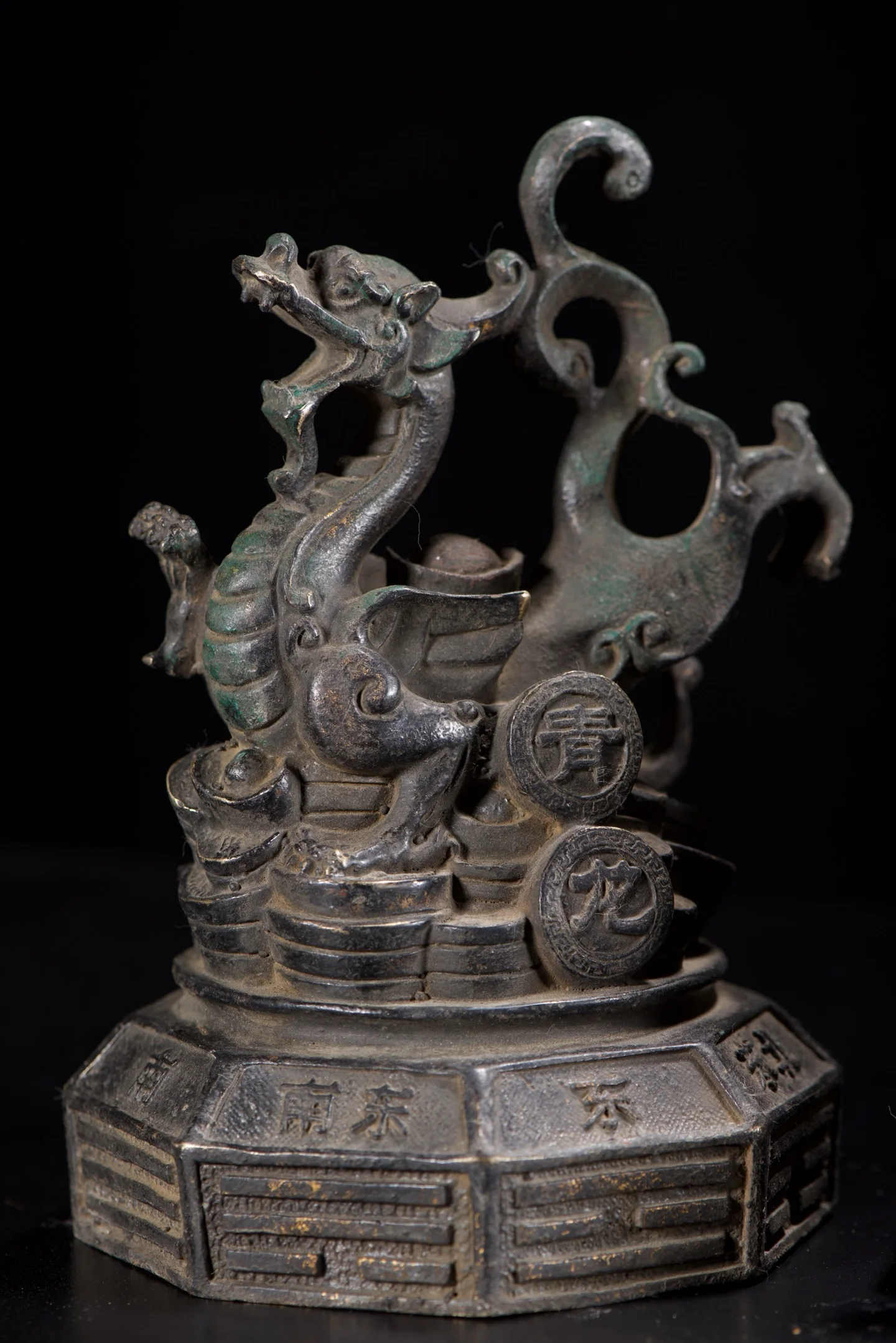 Old Bronze Gilded Cinnabar Four sided divine beast Four Divine Beasts Vermilion Bird white tiger a set copywriting Study