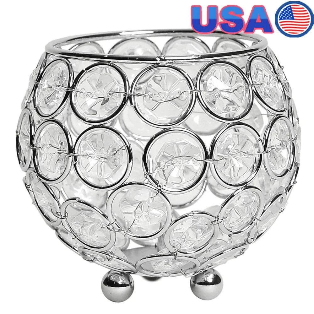 

3.75 Inch Crystal Bowl Candle Holder Chrome Base Flower Vase Decor Wedding Centerpiece Tea Light Stand Office Makeup Storage