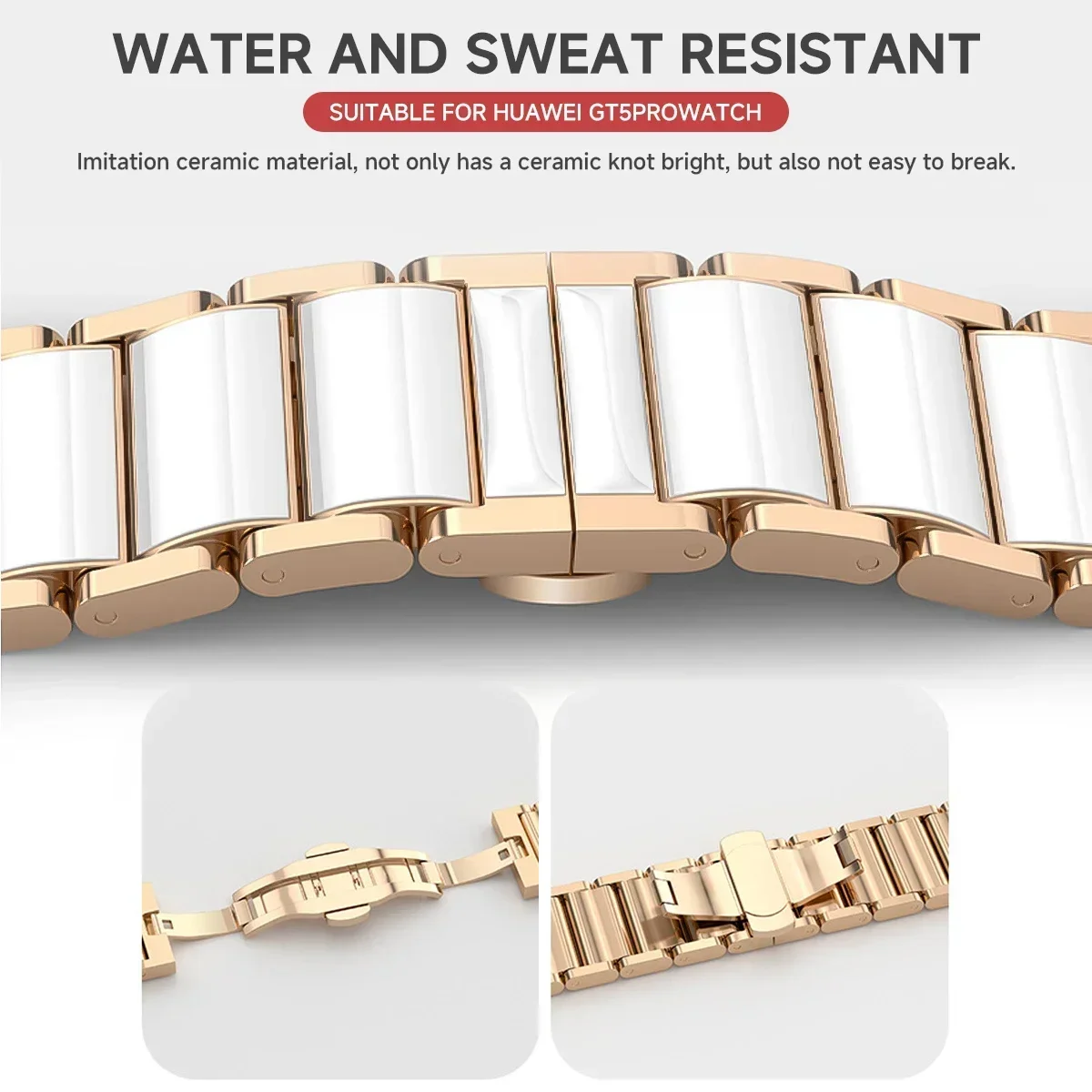 18mm Ceramic Strap for Huawei Watch GT6 GT5 GT4 41mm GT5 Pro 42mm Bracelet Durable Metal Butterfly Buckle Replace Wristband image 4