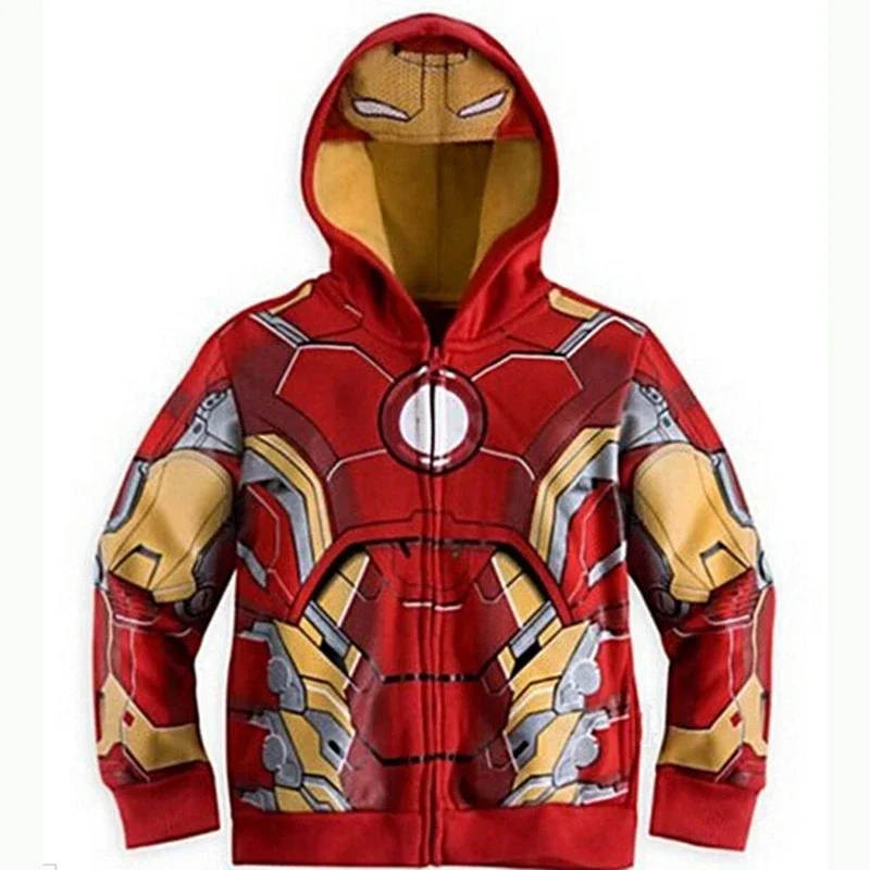 Top de pijama de manga comprida infantil, casacos com capuz infantil, roupas de bebê, Homem-Aranha, Homem de Ferro, primavera, outono