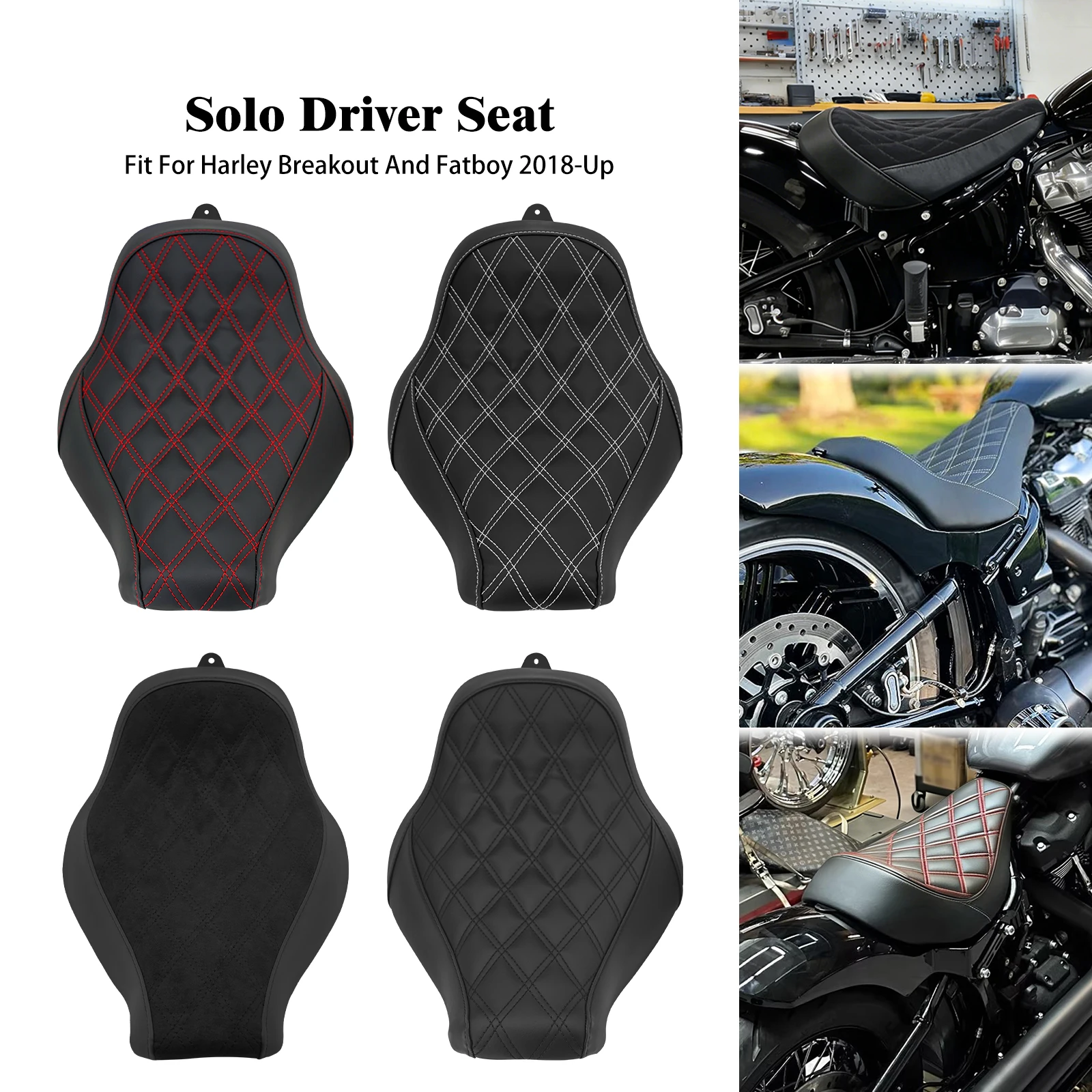 

Motorcycle Front Driver Solo Seat Diamond Low Profile Cushion Seat For Harley Softail Breakout Low Rider Fat Street Bob 2018-25