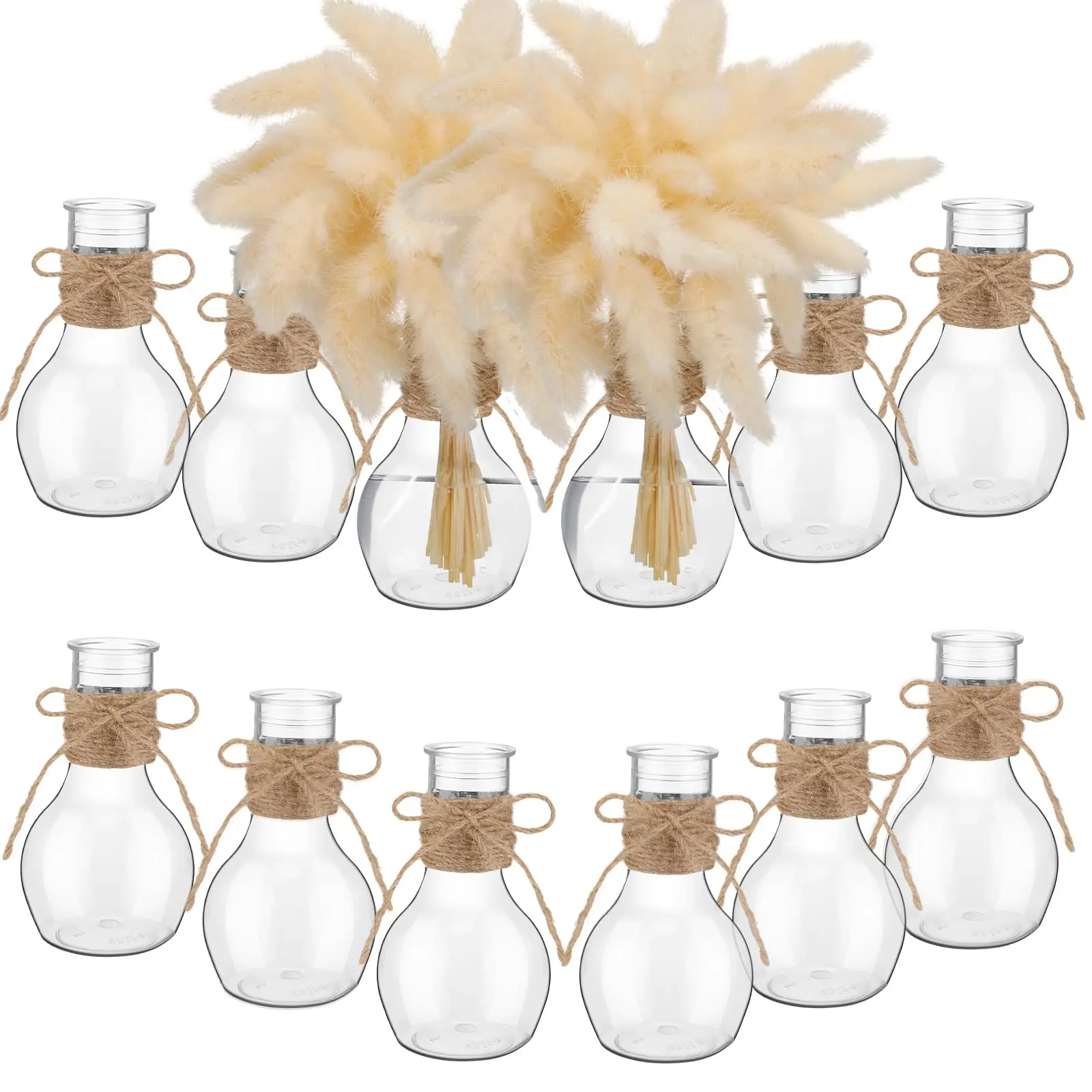 Jarrón de plástico estilo bombilla de alta calidad, jarrón transparente, adecuado para decoración de mesa, bodas, hogar (cuerda no incluida)