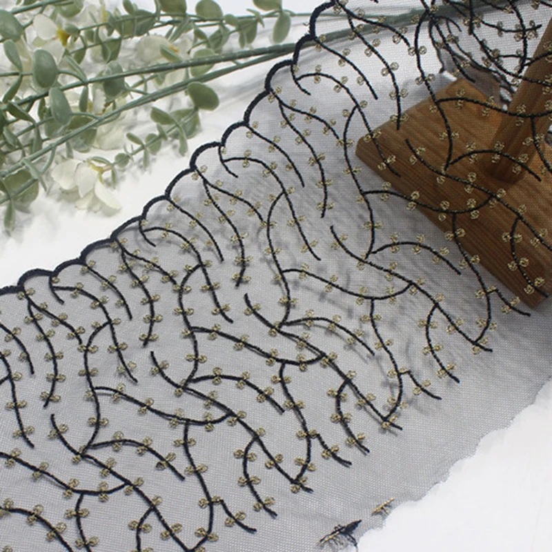 

28 ярдов вышитого тюлевого кружева для рукоделия, черно-золотая ткань для пошива нижнего белья, аксессуаров для бюстгальтеров и поделок