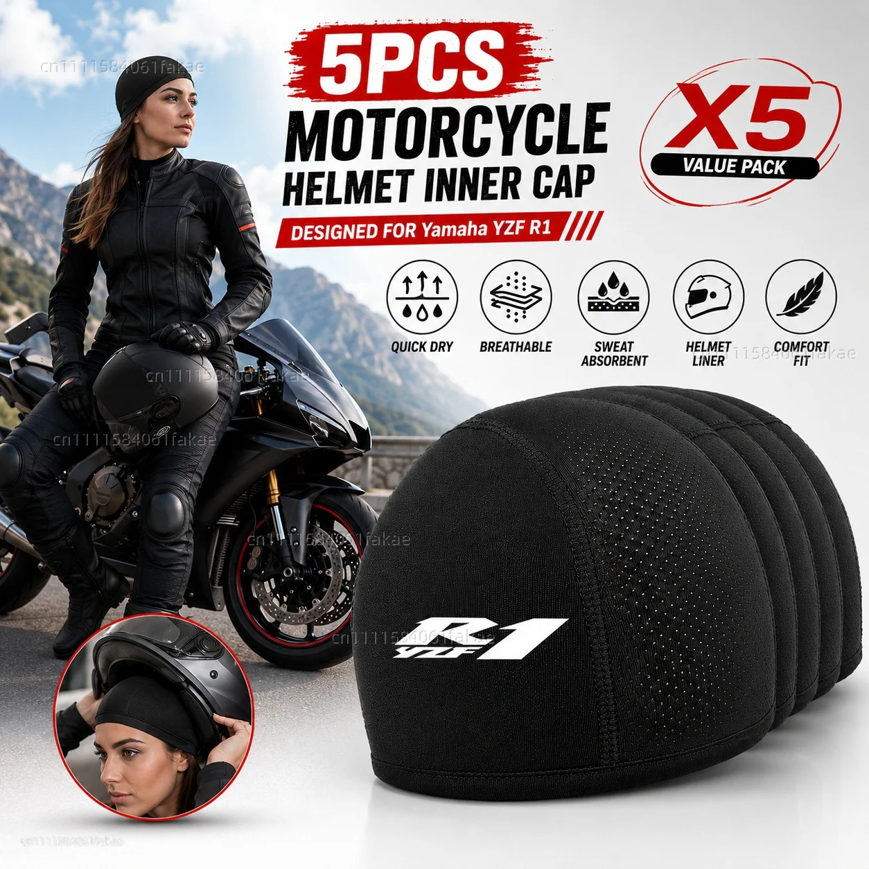 5pcs Motorcycle Helmet Inner Cap Hat Quick Dry Breathable Hat Racing Cap Thin Set For Yamaha YZF R1 YZF-R1 YZFR1 R1s Accessories