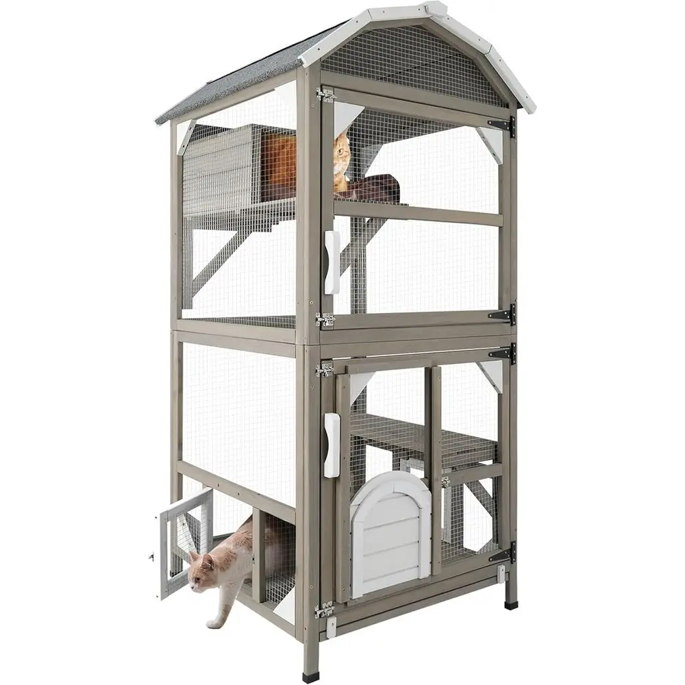

71'' Large Cat House Outdoor Catio Enclosures Indoor Kitten Cages with Attachable Window Resting Box,Waterproo Roo