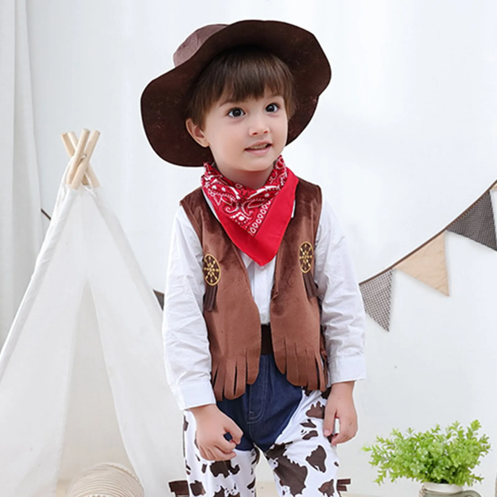 

Baby Clothes Boys Cowboy Costume For Kids Children Cosplay Clothing Sets Vest+Trousers Pants+Scarf+Hat 4pcs Toddler Outfits Suit