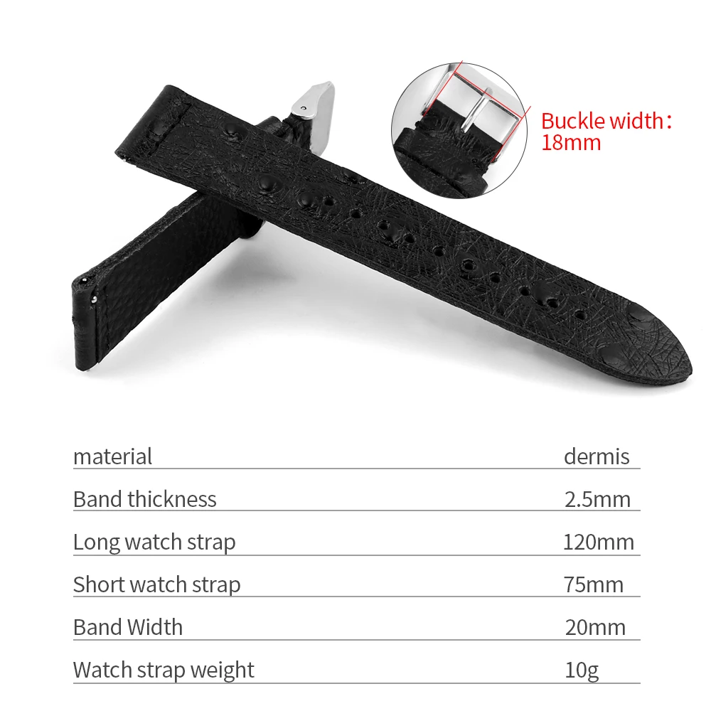 Handmade Ostrich Pattern Genuine Leather Watchband Belt Bracelets for 16/17/18/19/20/21/22mm Waterproof Men\'s Watch Strap
