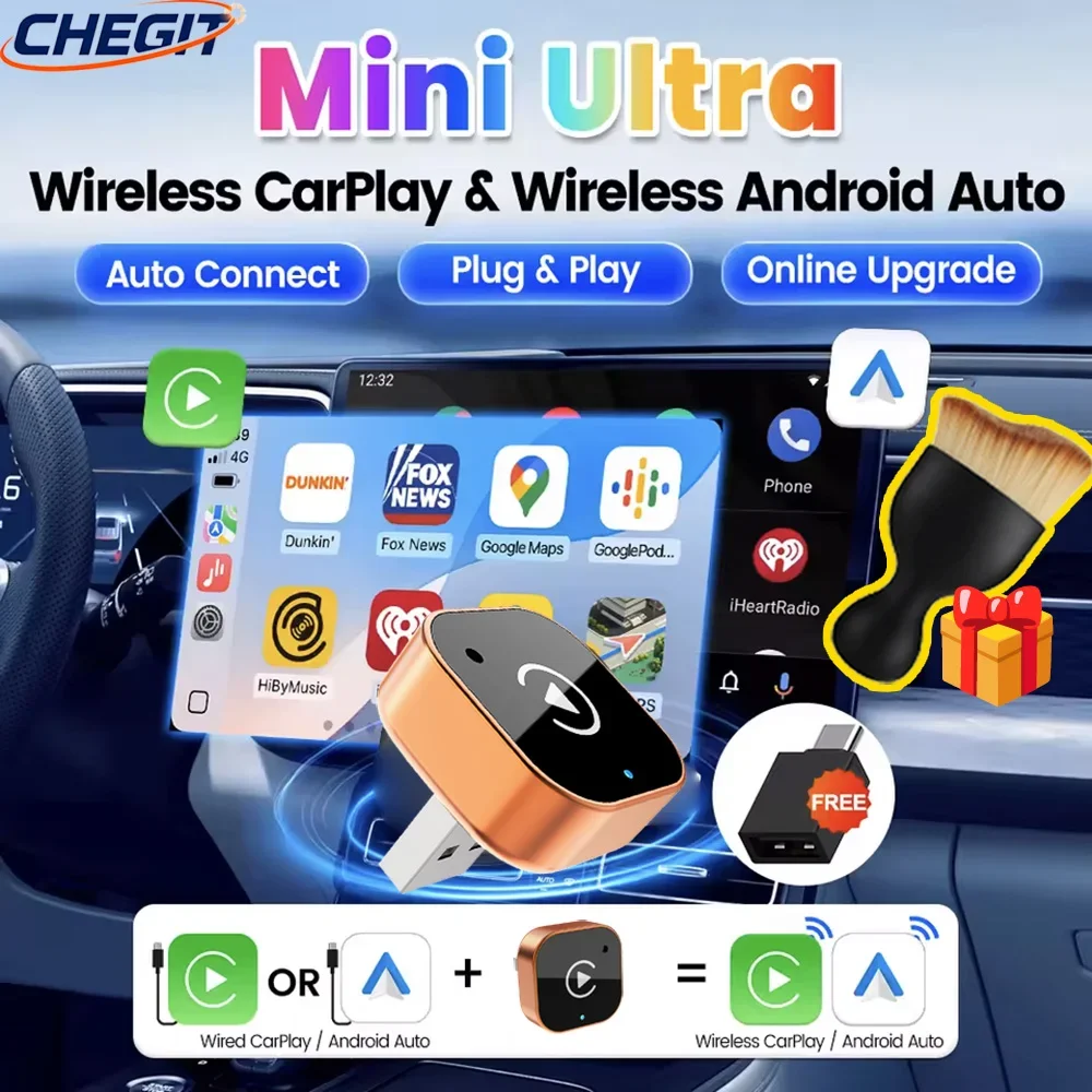 

Умный мини-адаптер 2-в-1 2026: универсальный беспроводной CarPlay и Android Auto, подключение Plug and Play, быстрое подключение по Wi-Fi 5.8G, с подарком