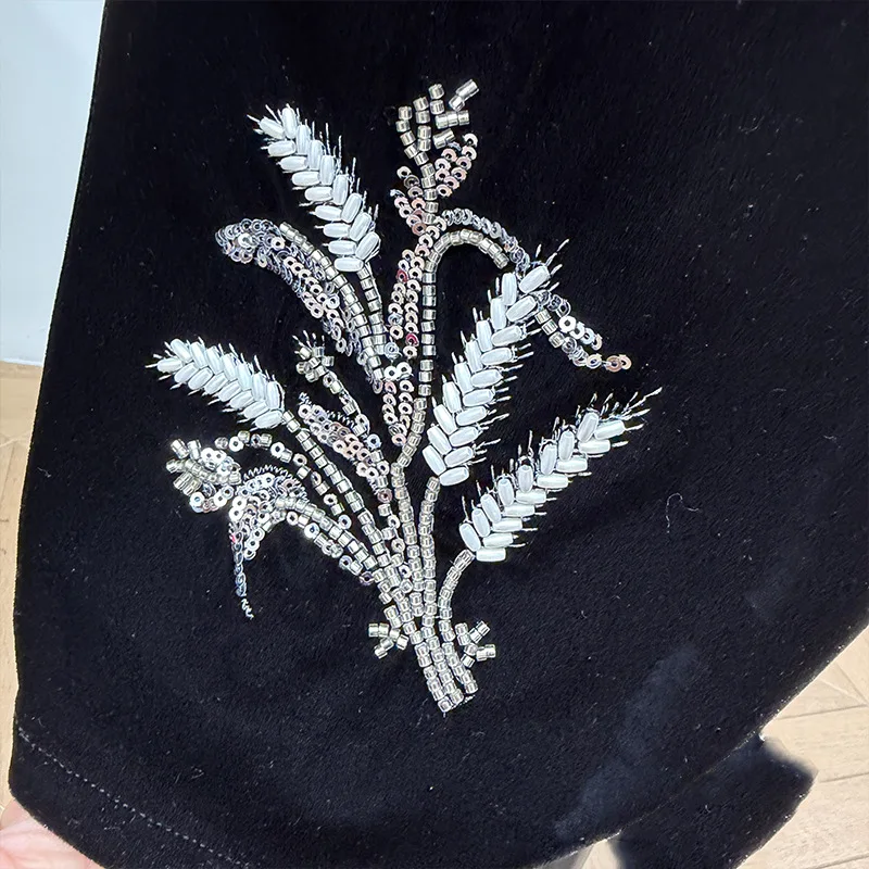 خريف شتاء موضة جديدة التطريز الثقيل الخامس الرقبة سليم صالح المخملية النساء فساتين فاخرة عيد الميلاد حفلة الكرة ثوب السيدات الملابس #6