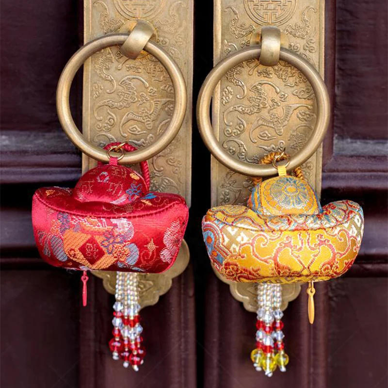 Chinese Sachet Pendant Song Brocade Ingot-shaped Handmade Home Ornaments New Year Decor Bags Crystal Tassel Lucky Hangings Gift