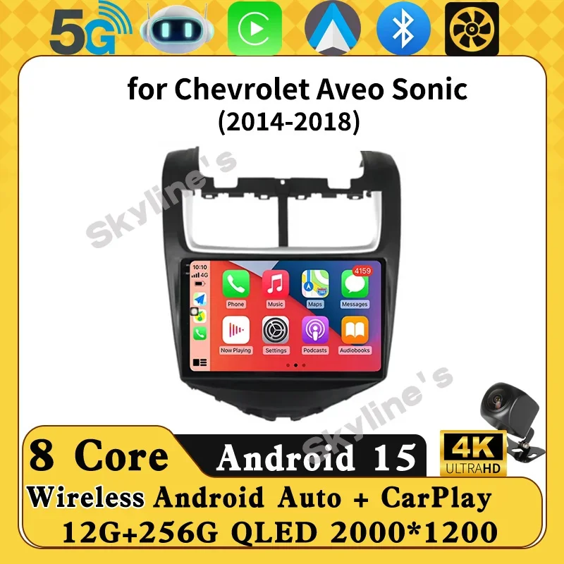 Android 16 para Chevrolet Aveo Sonic 2014 - 2018, Rádio de Carro GPS, Player Multimídia, Auto Carplay, Bluetooth, DSP, Tela Touch IPS QLED