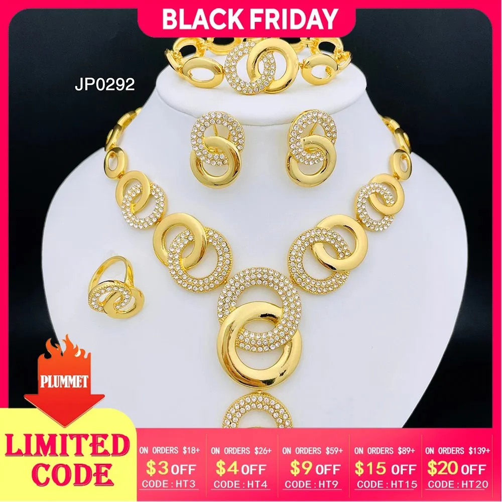 

New 18K Gold Plated Jewelry Set For Women luxury Design Dubai Nigerian Necklace Earrings Bracelet Ring 4PCS Party Jewelry