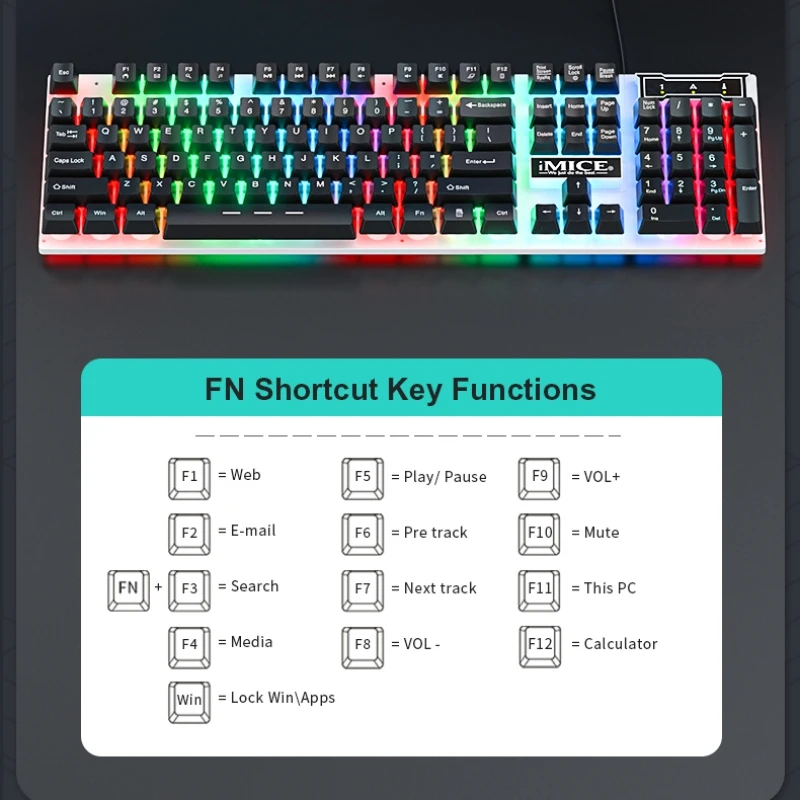 Backlit Keyboard Wired Gaming Keyboard waterproof Luminous 104 key keyboard 2400DPI Mouse Set for Gamer PC Laptop Office