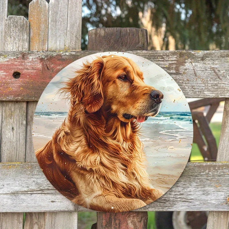 Aluminum Metal Circular Sign, 2D Flat Dog Pattern Wreath Sign for Home Decoration, Funny Decor, As Gifts, Wall Art Decor