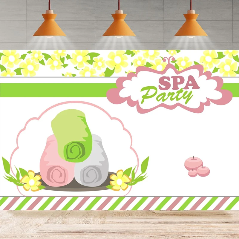 Spa Day Theme Photography Backdrop Cartoon Spa Party Poster Background Home Party Backdrop Wall Banner Decor Shoot Studio Props