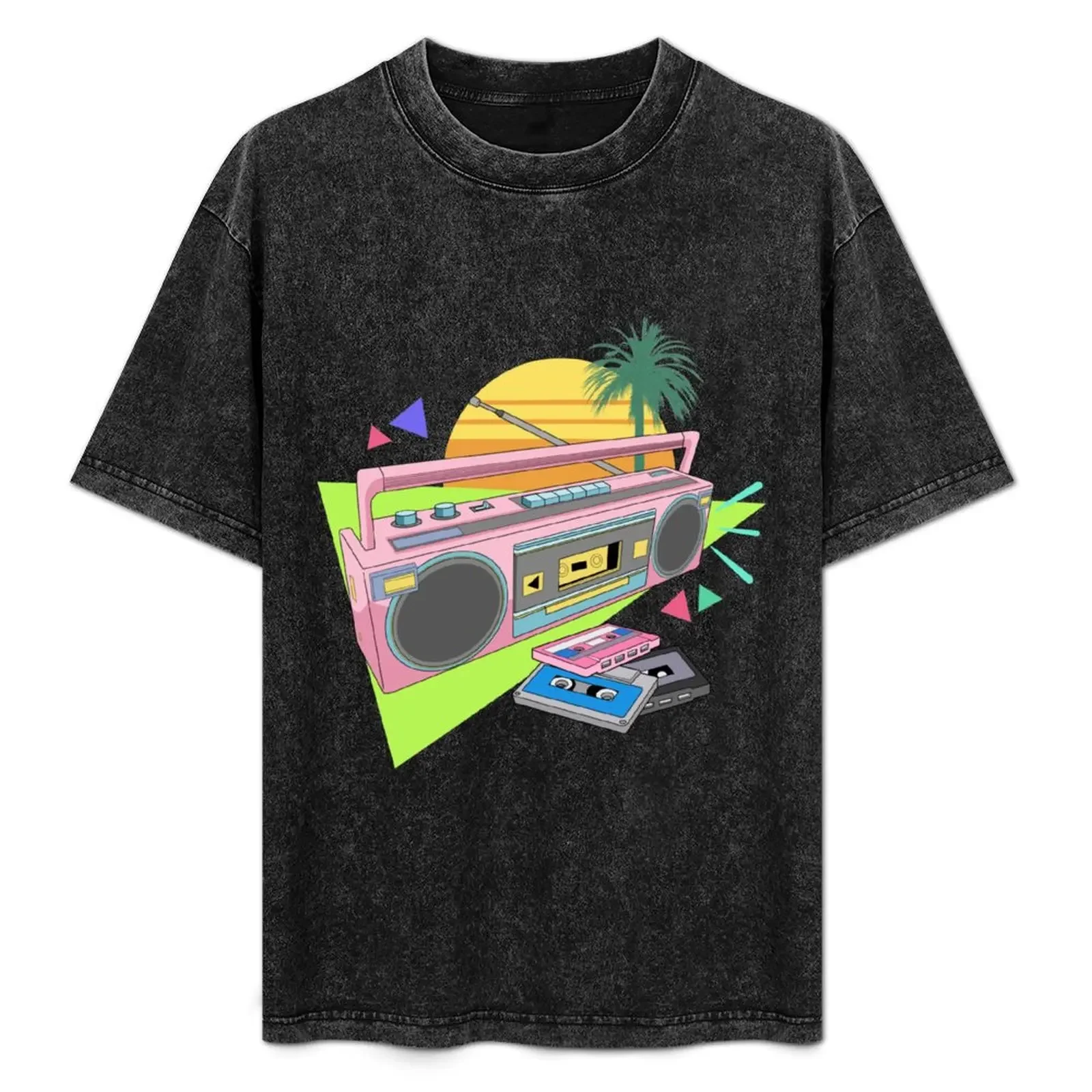90's Retro Boom Box T-Shirt Work Basic Short Sleeve Top