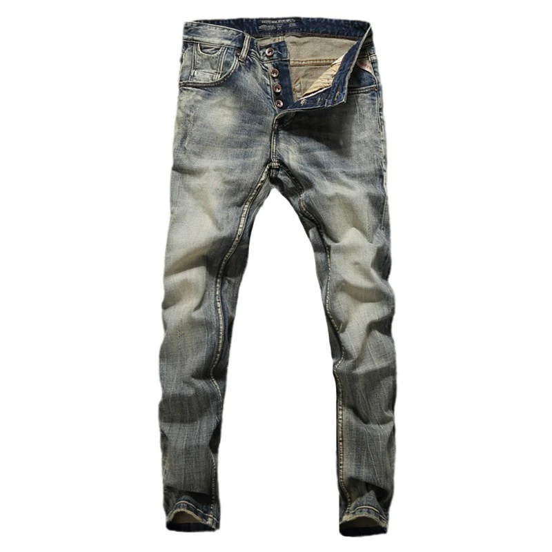 Italian Style Fashion Men Jeans Retro Washed Trousers Stretch Slim Fit Ripped Jeans Men Vintage Designer Denim Pants Hombre