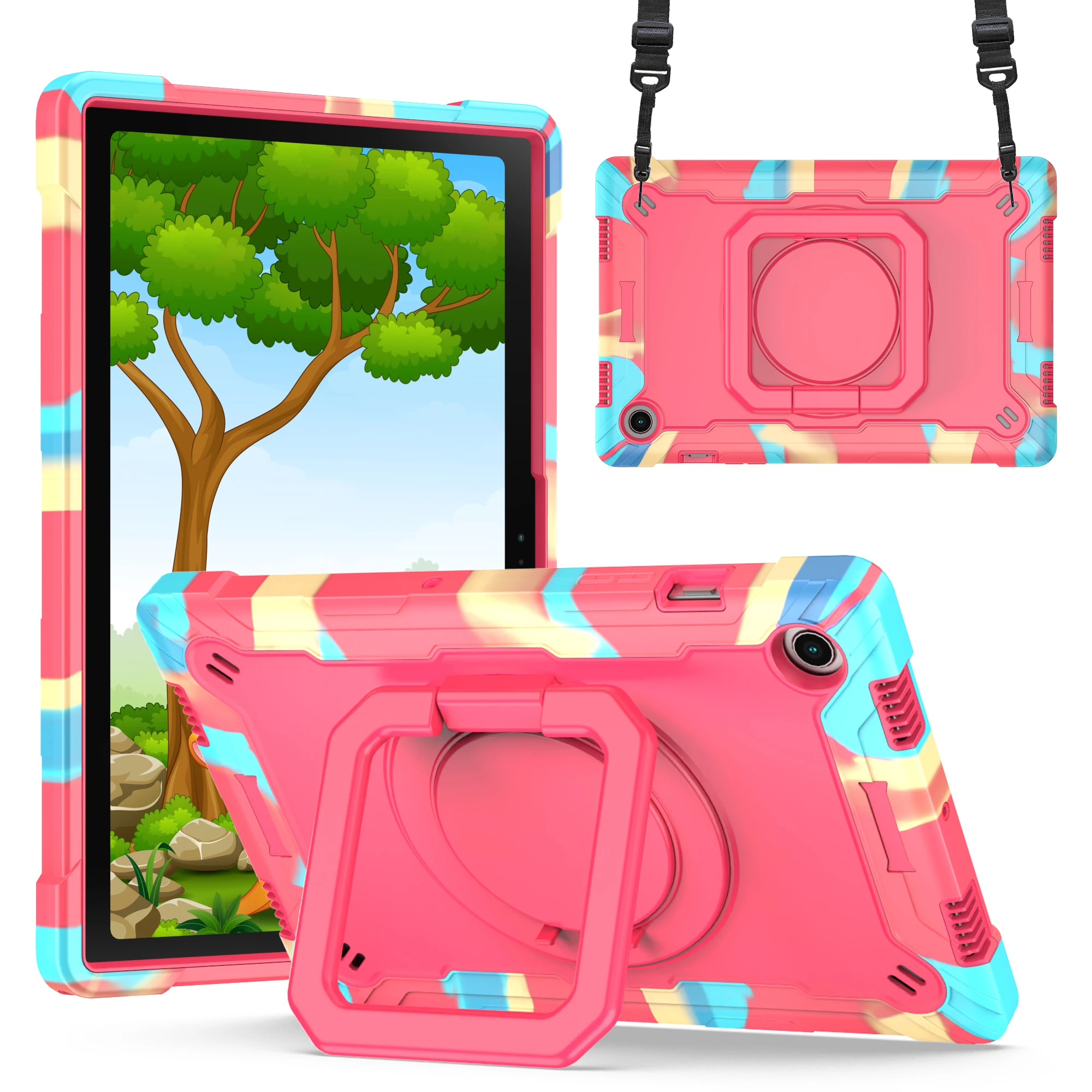 Shockproof  Tablet case for Samsung Tab A8 10.5 inch 2021 (SM-X200/X205), swivel carrying stand, with a shoulder strap